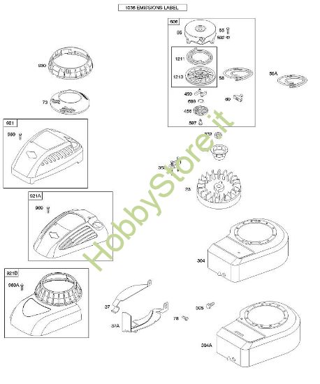 B - Alloggiamento/ripari ventola, volano, dispositivo di avviamento a riavvolgimento B&S - 10 €¦ 10D902-0132-B1 brand Stihl